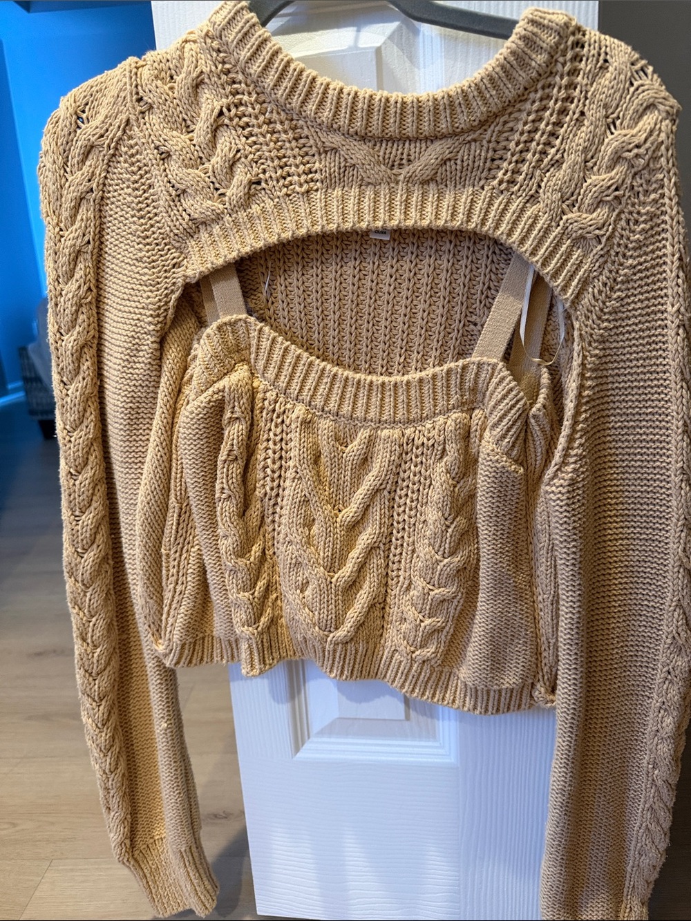 pistola Tan Cable-Knit Sweater with Attached Cropped Tank